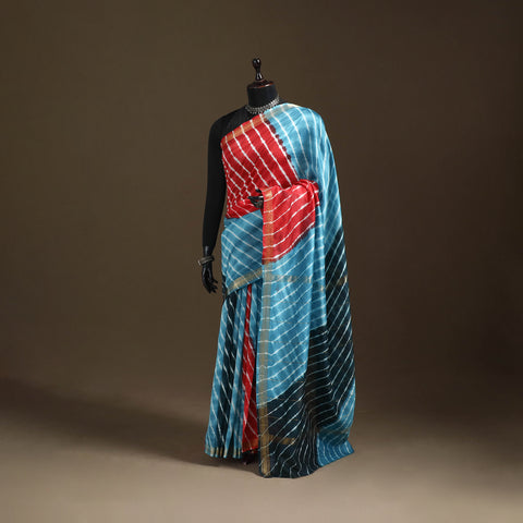 Chanderi Silk Leheriya Tie-Dye Saree with Zari Border 13