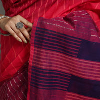 Pink - Zari Stripes Turned Weft Bars Cotton Handloom Saree 65