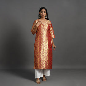 Red Cutwork Tissue Zari Jaal Banarasi Silk Kurta for Women