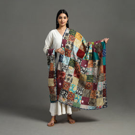 Multicolor - indigo cotton reversible patchwork dupatta 04