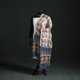 Beige - Mata Ni Pachedi Handpainted Natural Dyed Chanderi Silk Handloom Dupatta 15