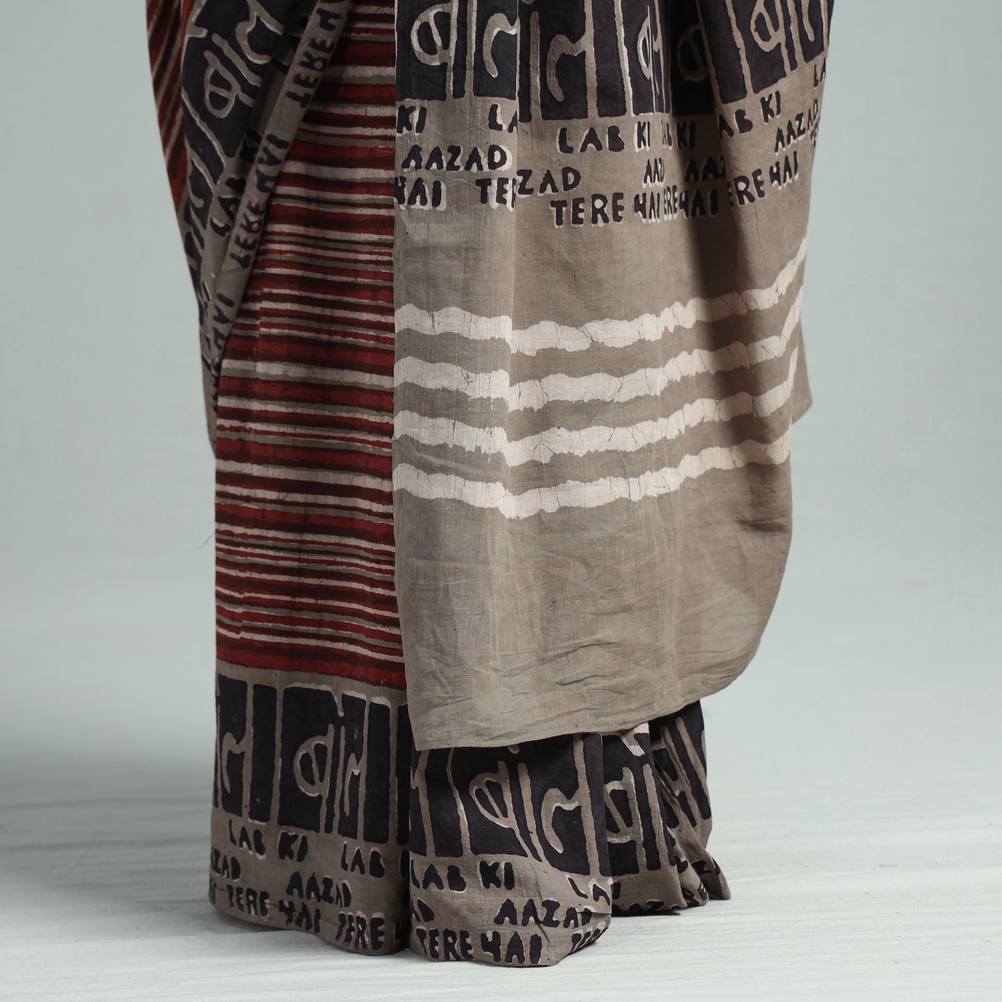 Brown - Bindaas Art Block Printed Natural Dyed Cotton Saree 34
