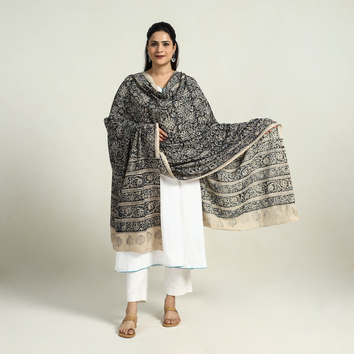 Block Printed Cotton Kalamkari Dupatta 08