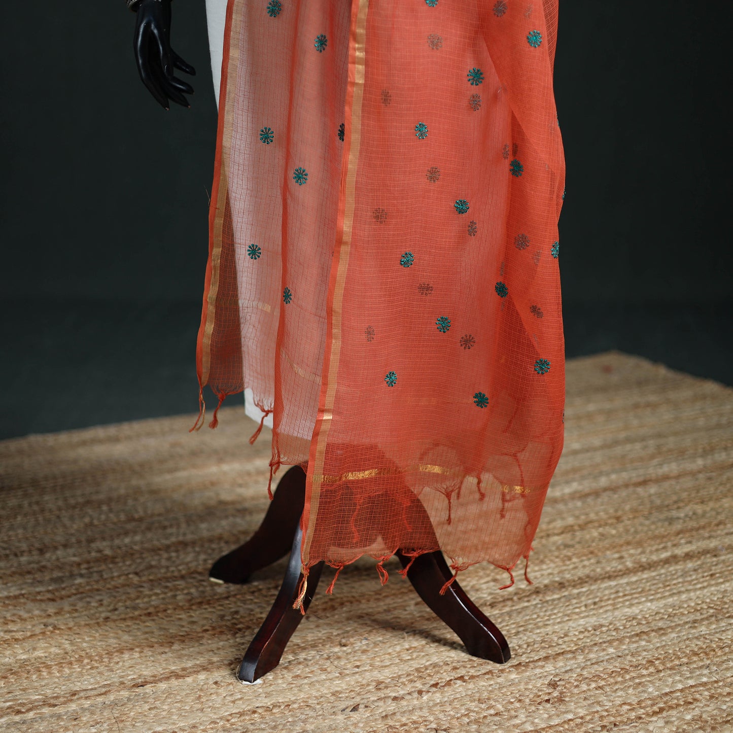Kota Doria Cotton Embroidered Plain Dupatta 18