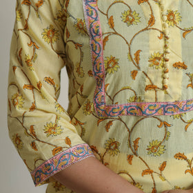 Yellow - sanganeri cotton kurta suit set 17 - handcrafted