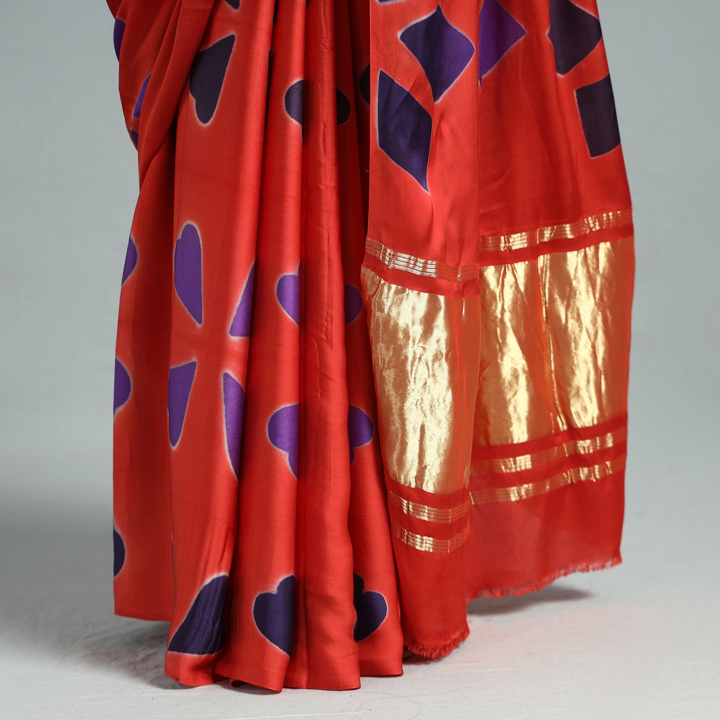 Red - Shibori Clamp Dyed Modal Silk Saree with Zari Border 03