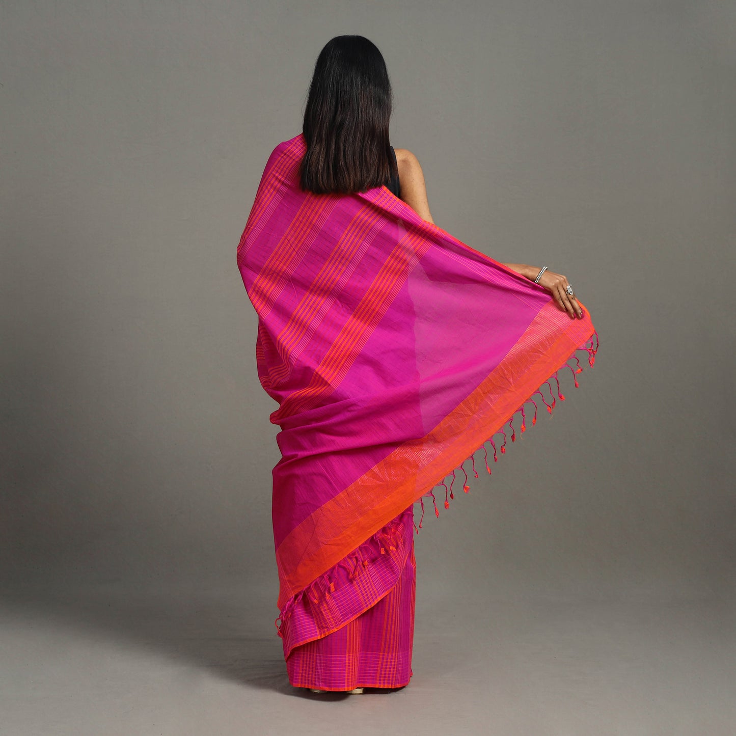 Purple - Stripes Cotton Handloom Saree 11