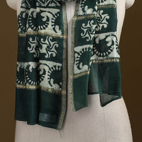 Green - Pipad Hand Block Print Natural Dyed Chanderi Silk Handloom Stole 64