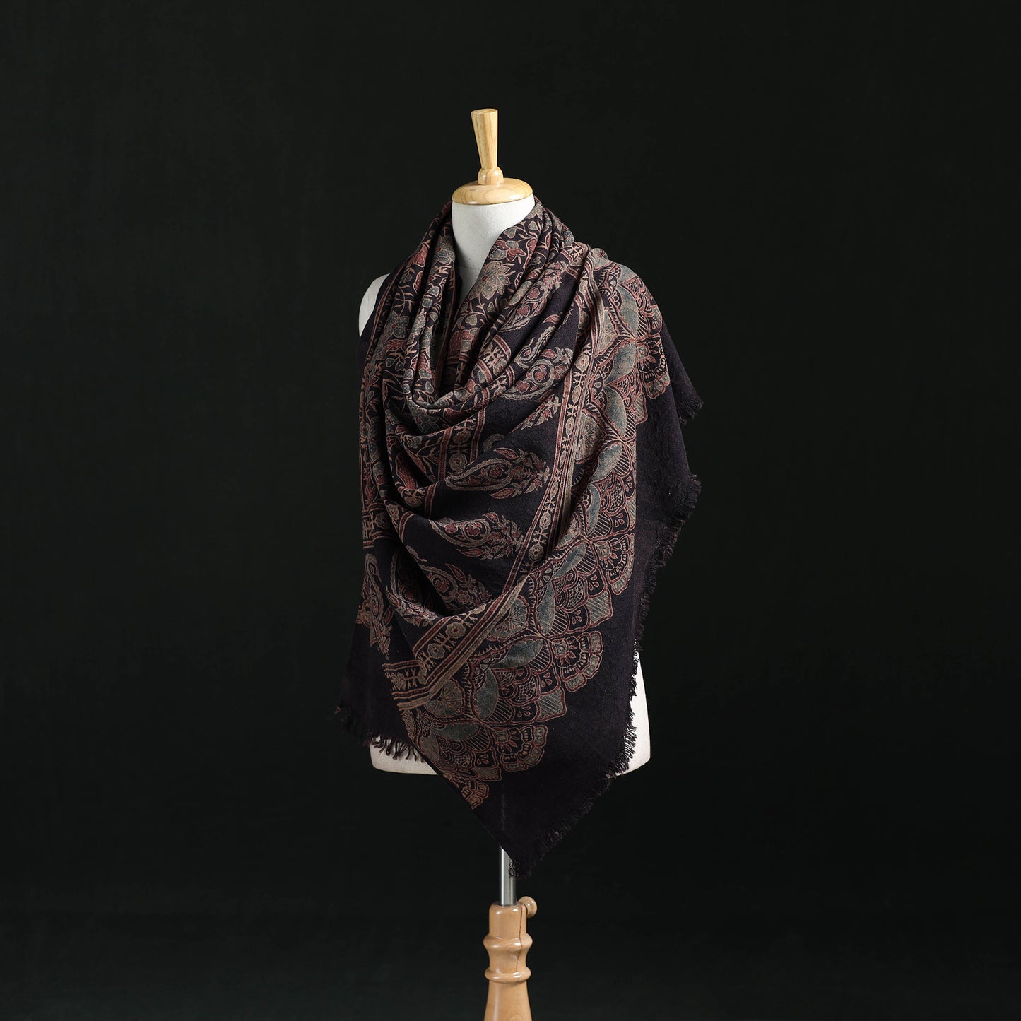 Ajrakh Hand Block Print Natural Dyed Handwoven Acrylic Wool Shawl 21