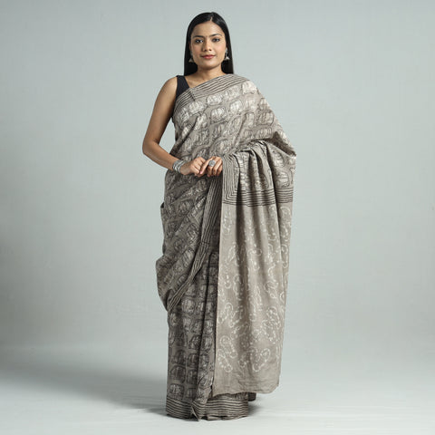 Brown - Bindaas Art Block Printed Natural Dyed Cotton Saree 35