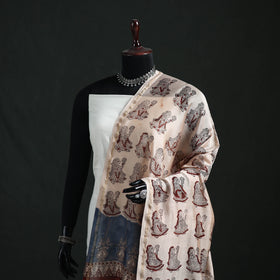 Beige - Mata Ni Pachedi Handpainted Natural Dyed Chanderi Silk Handloom Dupatta 15