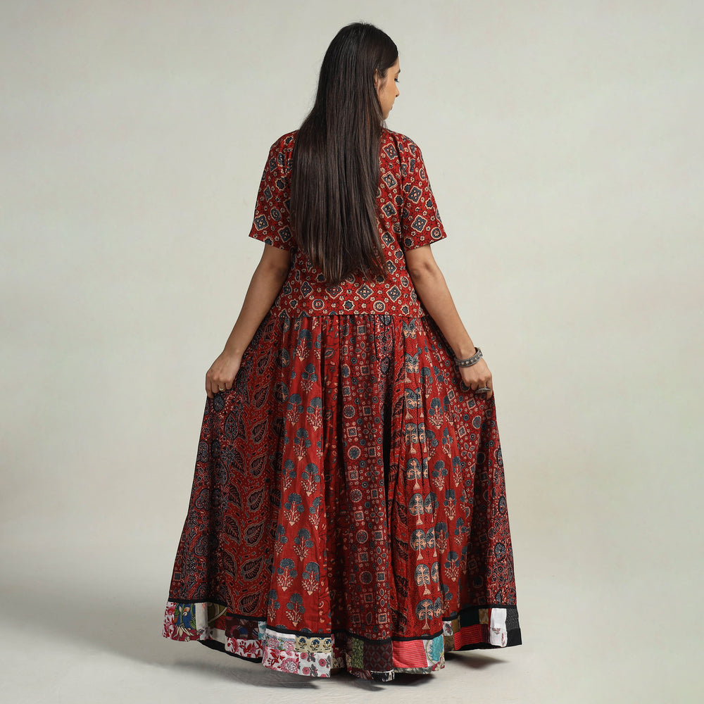 Multicolor - Kutch Block Printed 24 Kali Cotton Long Skirt 16