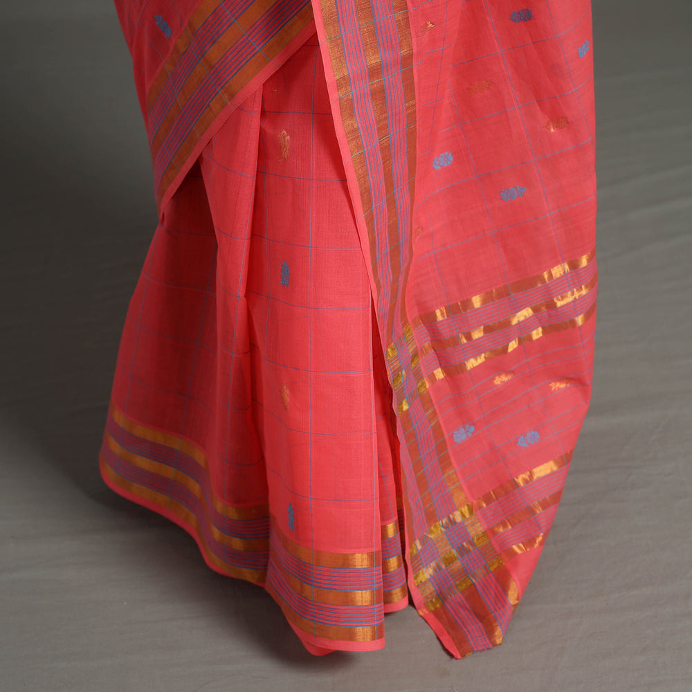 Pink - Traditional Venkatagiri Handloom Cotton Checks Saree with Thread & Zari Buti 21