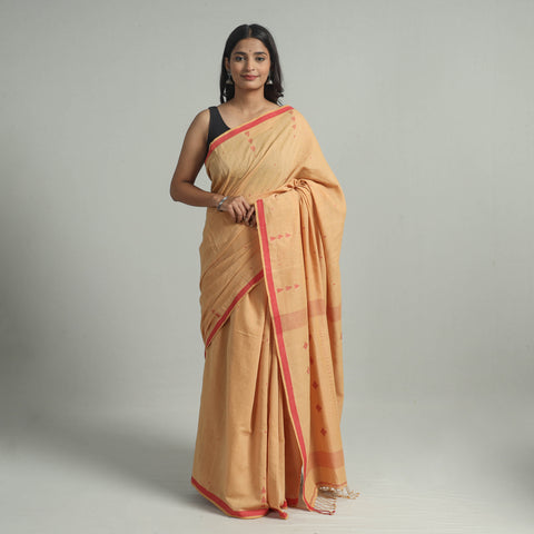 Brown - Handloom Cotton Phulia Jamdani Saree with Tassels 17