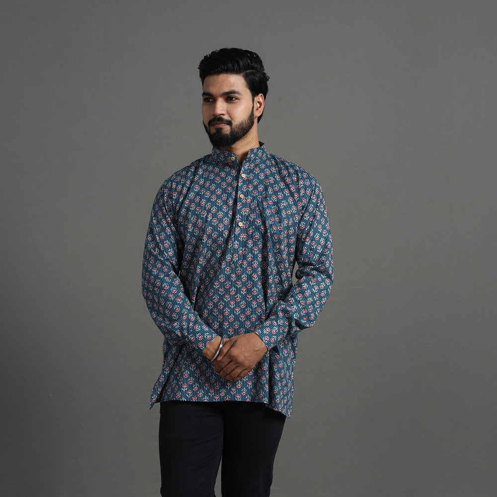 Kantha Stitch Cotton Short Sanganeri Kurta for Men 13