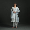 Plain Slub Cotton Hand Embroidered Suit Set with Dupatta for women 10
