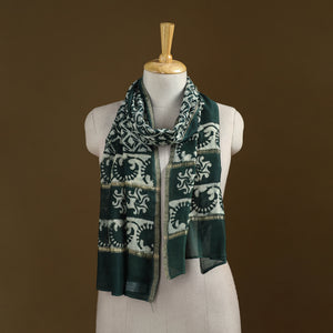 Green - Pipad Hand Block Print Natural Dyed Chanderi Silk Handloom Stole 64