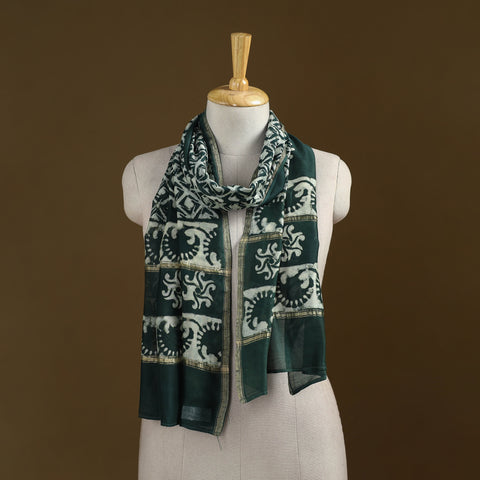Green - Pipad Hand Block Print Natural Dyed Chanderi Silk Handloom Stole 64
