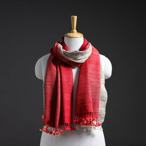 Red - Kutch Handwoven Three Shaded Silk X Woolen Stole 13