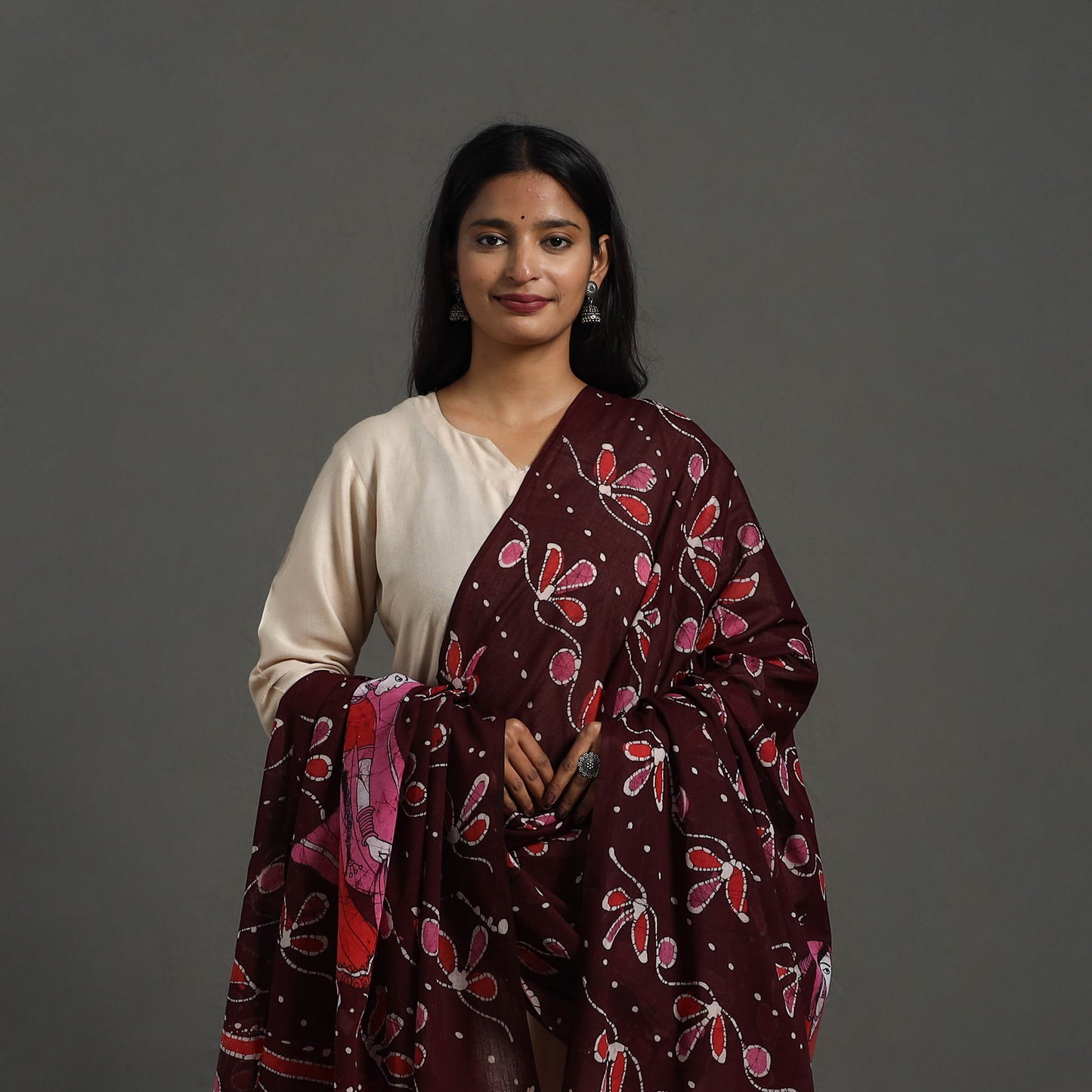 Maroon - Cotton Hand Batik Print Dupatta 39