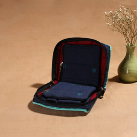 Blue Handmade 4 Pockets Cotton Jewellery Bag