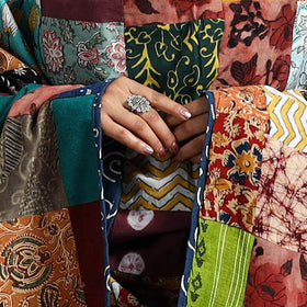 Multicolor - indigo cotton reversible patchwork dupatta 04