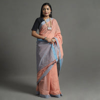 Peach - Pure Handloom Natural Dyed Missing Plain Cotton Saree 15