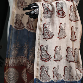 Beige - Mata Ni Pachedi Handpainted Natural Dyed Chanderi Silk Handloom Dupatta 15