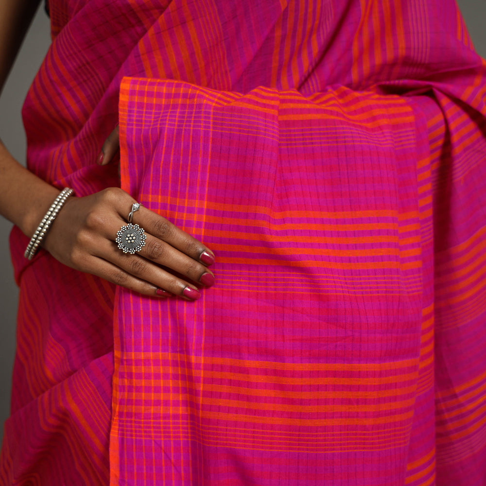 Purple - Stripes Cotton Handloom Saree 11