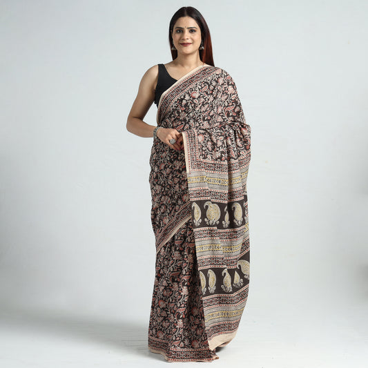 Pedana Kalamkari Block Printed Cotton Saree with Blouse Piece 01