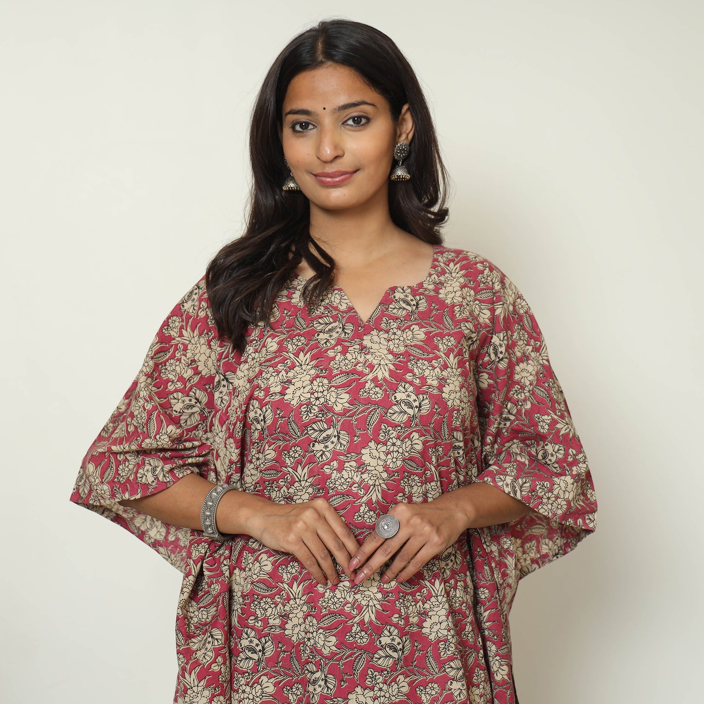 Pink - Kalamkari Printed Cotton Kaftan Kurta 15