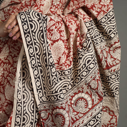Red - Bagru Hand Block Printed Mul Cotton Natural Dyed Saree 18