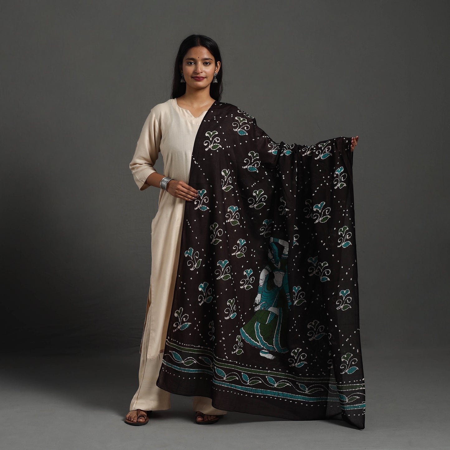 Brown - Cotton Hand Batik Print Dupatta 40