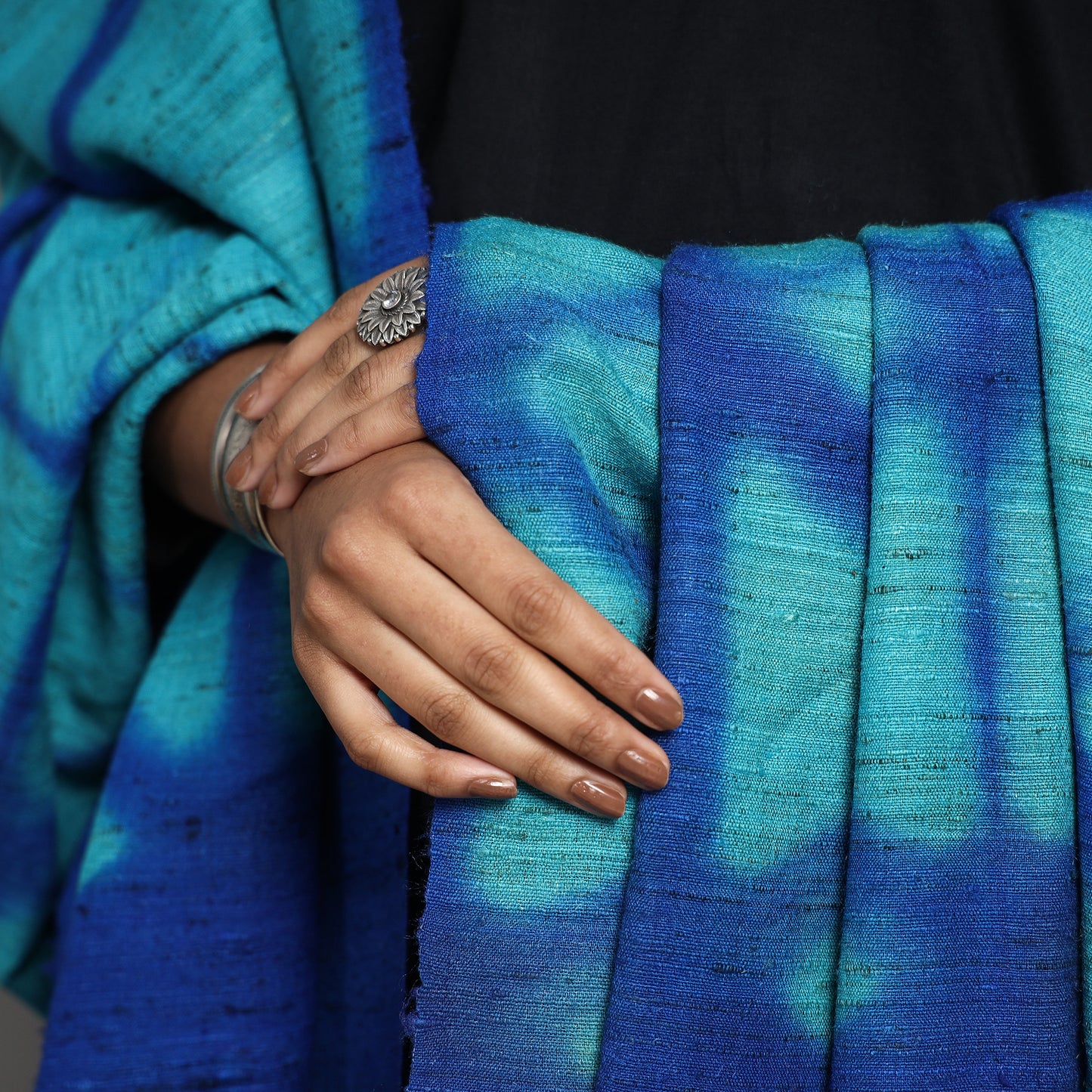 Blue - Kutch Handwoven Clamp Dyed Shibori Silk x Merino Woolen Shawl