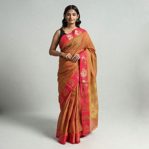 Orange - Traditional Chettinad Kandangi Cotton Saree with Thread Border 22