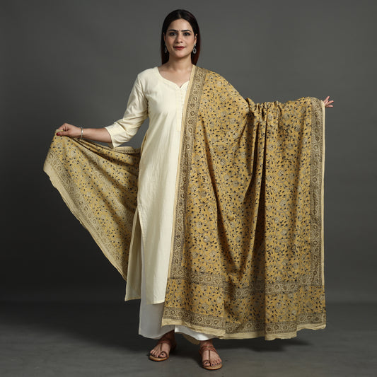 Yellow - Pedana Kalamkari Block Printed Cotton Dupatta 171