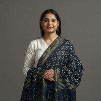 Blue - Block Printed Chanderi Silk Bagru Dupatta 86