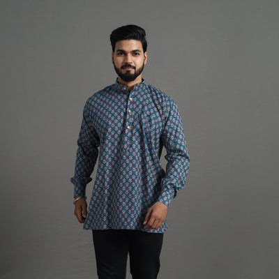 Kantha Stitch Cotton Short Sanganeri Kurta for Men 13