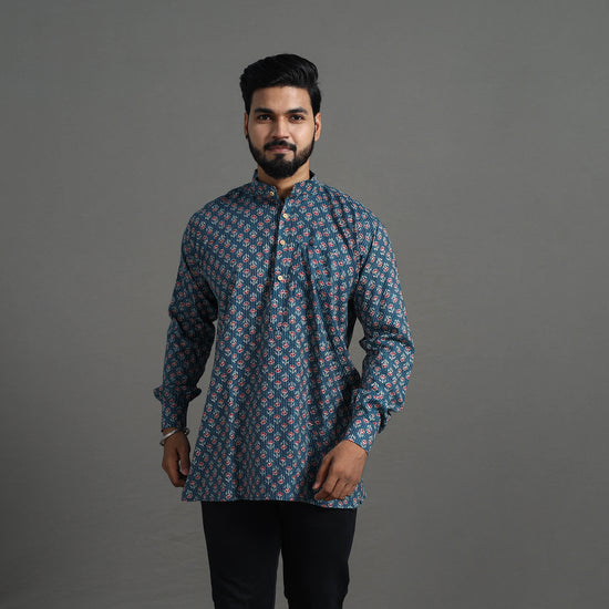 Kantha Stitch Cotton Short Sanganeri Kurta for Men 13