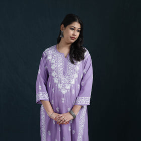 Purple - Hand Embroidered Rayon Chikankari Kurta with Palazzo Set for Women 10