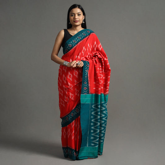 Red - Pochampally Ikat Weave Handloom Cotton Saree