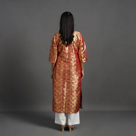 Red Cutwork Tissue Zari Jaal Banarasi Silk Kurta for Women