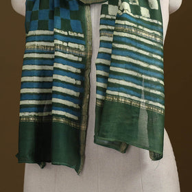 Green - Pipad Hand Block Print Natural Dyed Chanderi Silk Handloom Stole 66