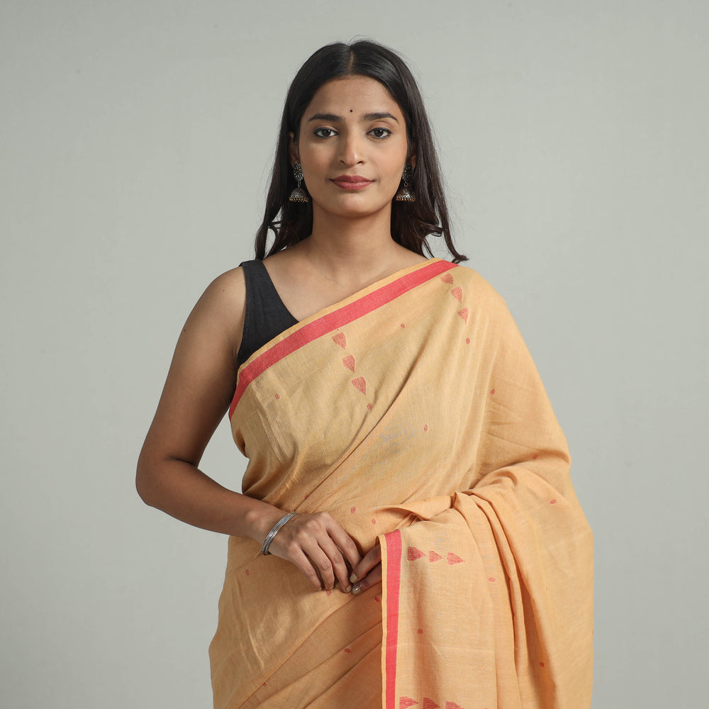 Brown - Handloom Cotton Phulia Jamdani Saree with Tassels 17