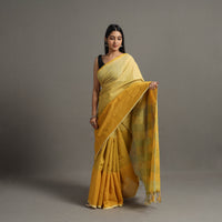 Yellow - Zari Stripes Turned Weft Bars Cotton Handloom Saree 66