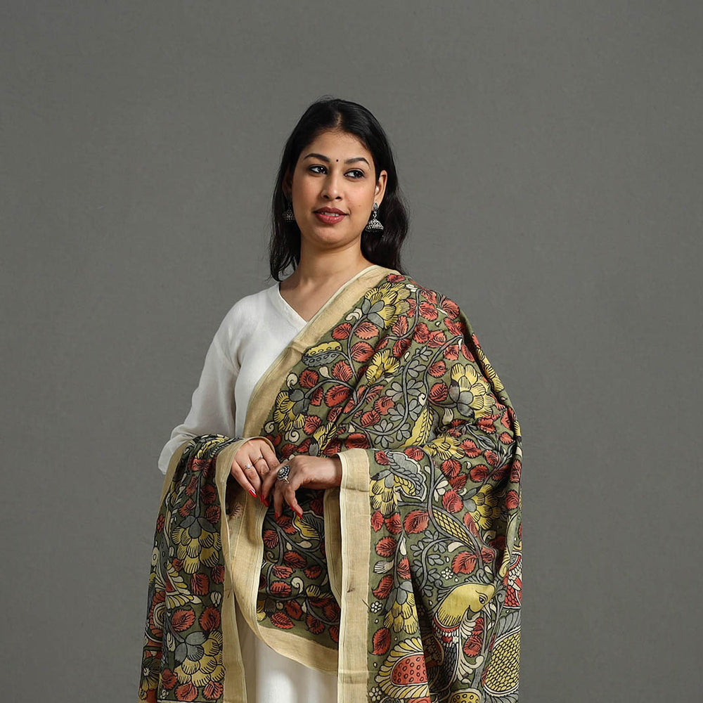 Mangalagiri Cotton Handpainted Pen Work Kalamkari Dupatta 04