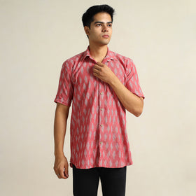 Buy Maroon Pochampally Ikat Weave Cotton Men Half Sleeve Shirt 12 Online at iTokri.com