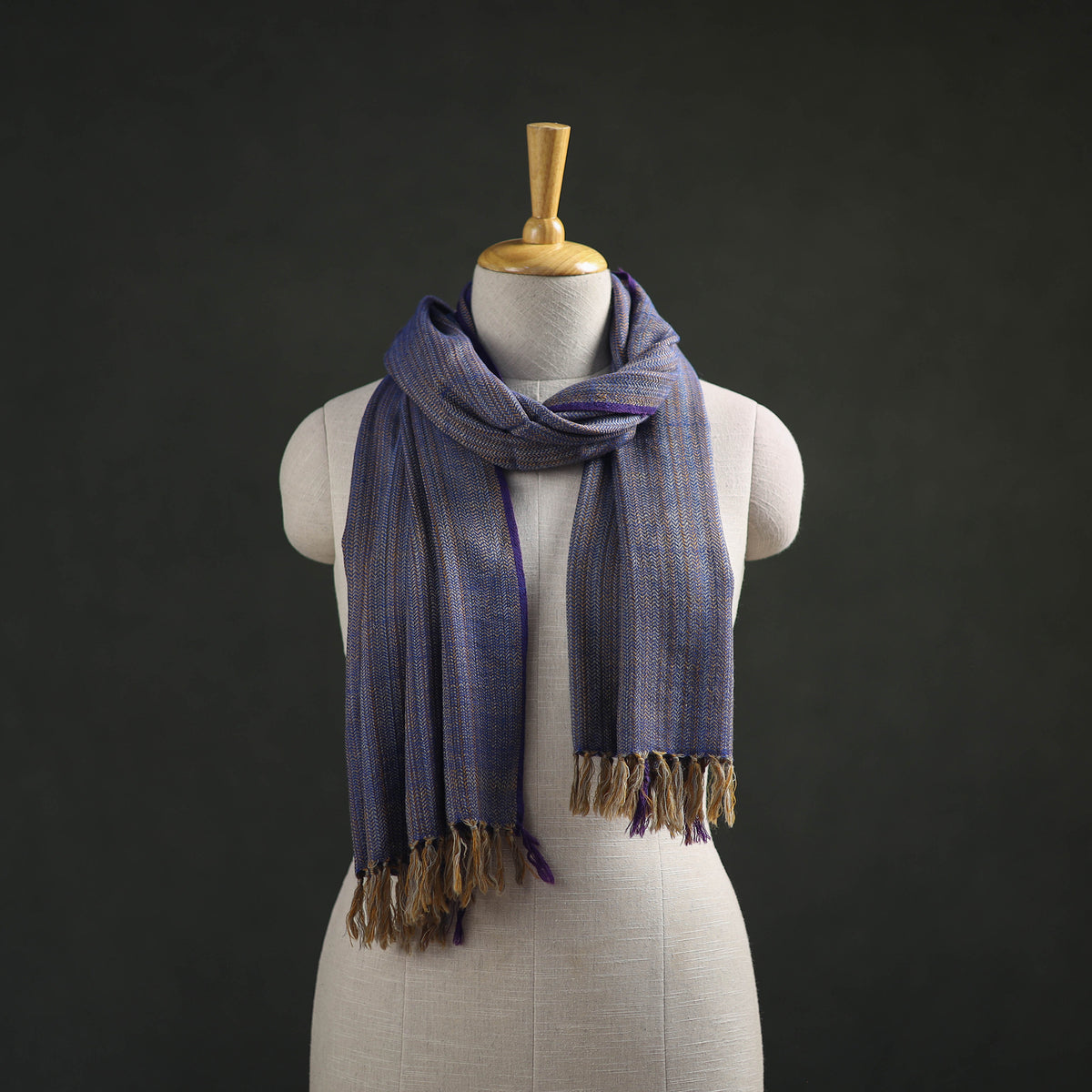Blue - Kumaun Handwoven Pure Merino Wool Stole 129