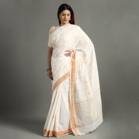 White - Traditional Venkatagiri Handloom Cotton Checks Saree with Thread & Zari Buti 22