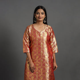 Red Cutwork Tissue Zari Jaal Banarasi Silk Kurta for Women